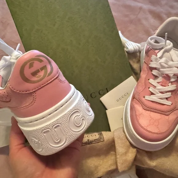 Gucci Pink and White Lace-Up Sneakers - Picture 5 of 9
